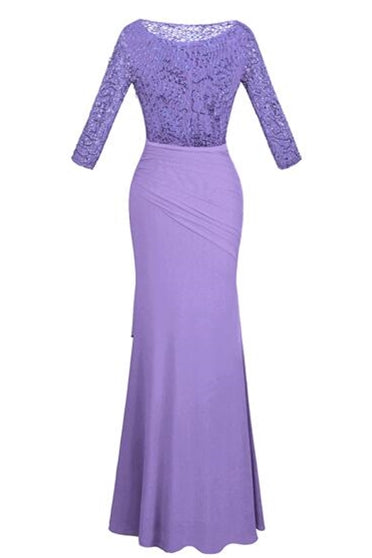 Crew Neck Lace Ruffles Lavender Mother of Bridal Dress – Dreamdressy