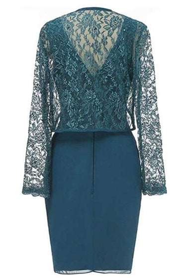Lace Ruffle Teal Mother of Bride Dress with Jacket – Dreamdressy