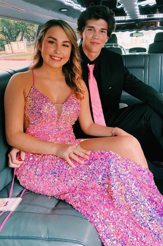 Glitter Hot Pink Sequined Mermaid Long Prom Dress  Dreamdressy