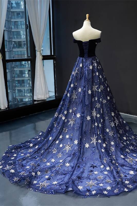 Elegant Off the Shoulder Navy Blue Prom Dress Dreamdressy Elegant Off the Shoulder Navy Blue Prom Dress Dreamdressy