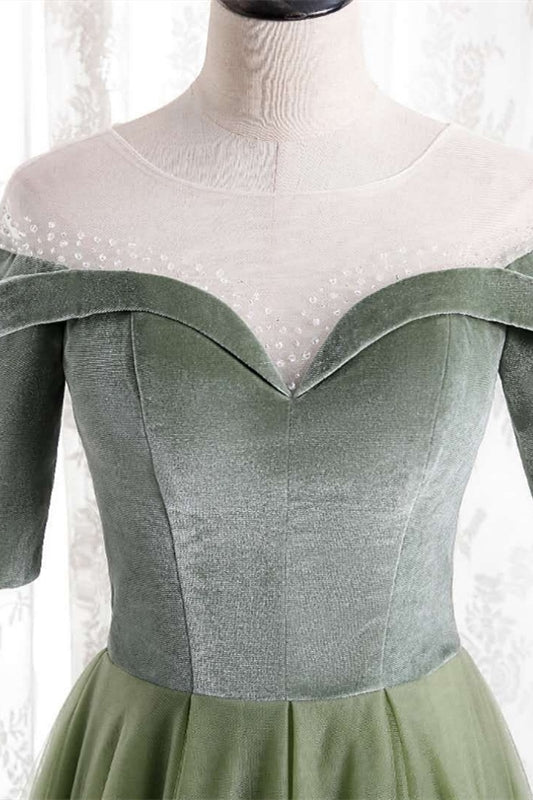 Short Sleeves Sage Green Long Formal Dress Dreamdressy Short Sleeves Sage Green Long Formal Dress Dreamdressy