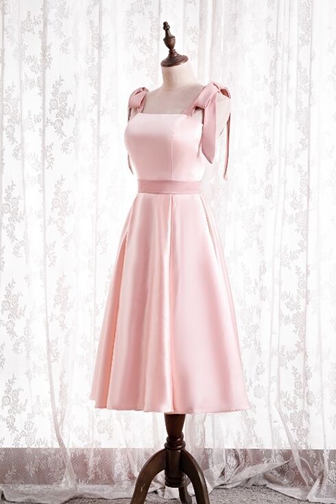 open lace back dress Lovely Light Blue And Pink Tea Length Graduation Dresses, Pink Short P –  formalgowns main image 1