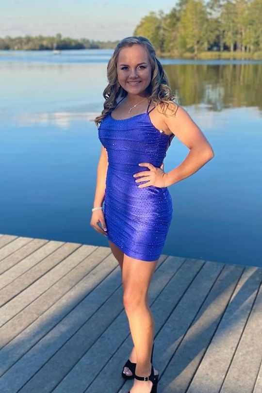 slim fit dress slacks La Femme Cut-Out Short Blue Homecoming Dress -PromGirl Royal Blue / 6 main image 0