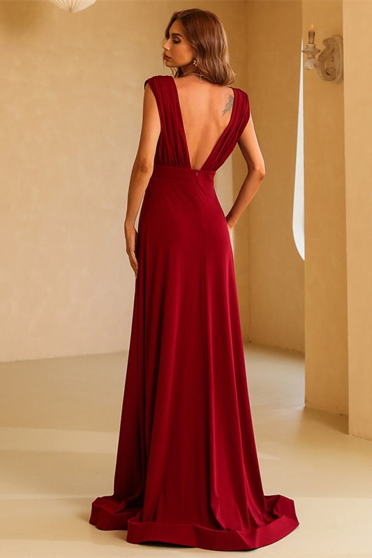Sexy Red A-line Deep V Neck Long Party Dress Dreamdressy Sexy Red A-line Deep V Neck Long Party Dress Dreamdressy