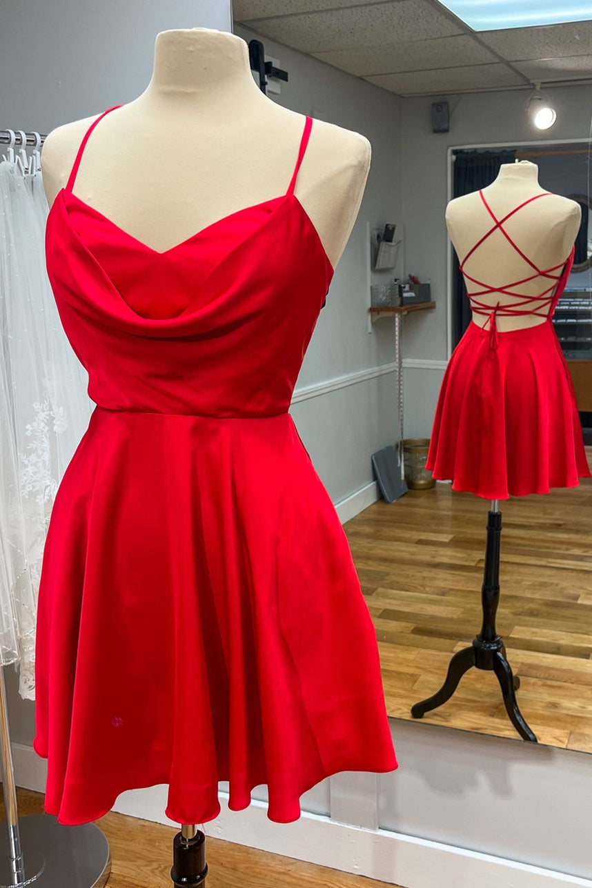 Neon Pink Cowl Neck A-Line Homecoming Dress Dreamdressy Neon Pink Cowl Neck A-Line Homecoming Dress Dreamdressy