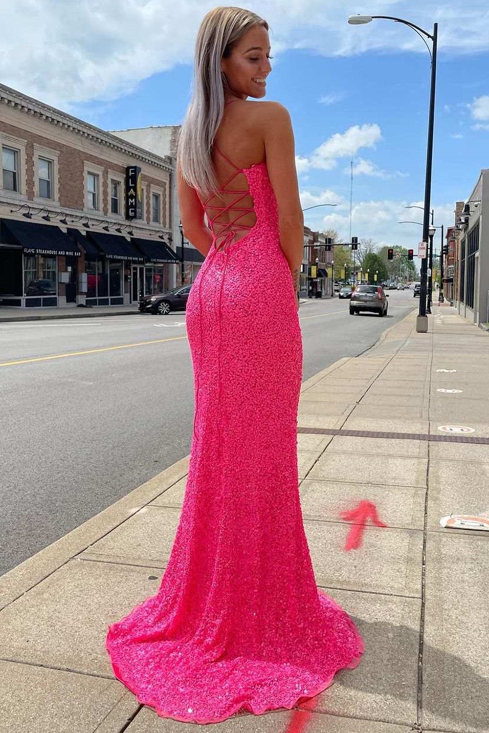 Glitters Hot Pink Mermaid Long Prom Dress with Slit Dreamdressy Glitters Hot Pink Mermaid Long Prom Dress with Slit Dreamdressy
