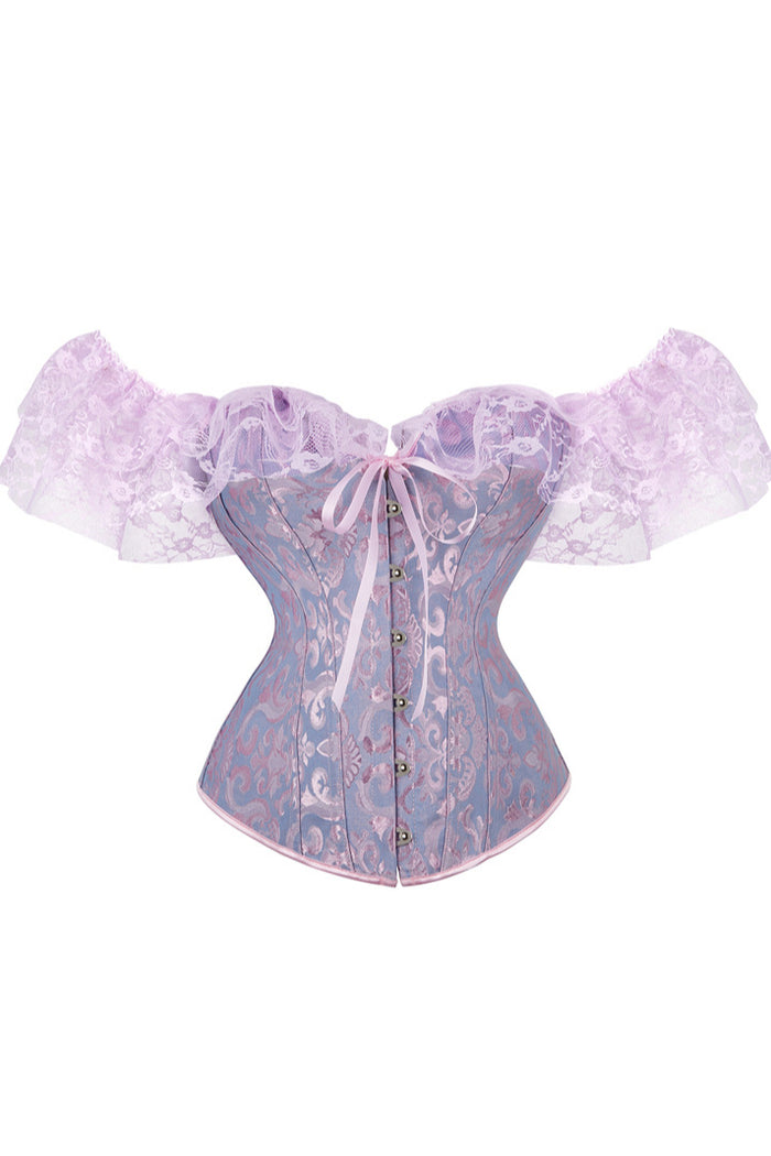 Lavender Lace Off-the-Shoulder Lace-Up Bustier Corset Top