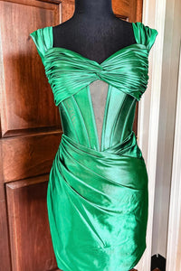 Green Knotted Off the Shoulder Tight Party Dress