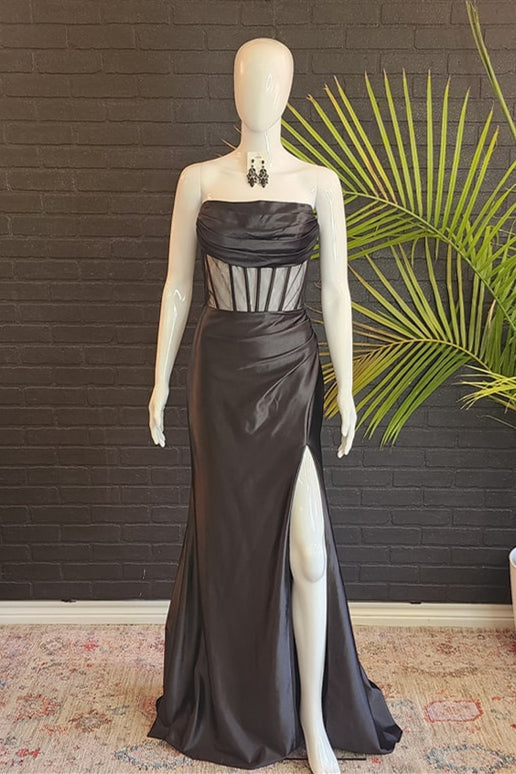 black satin fitted mermaid-cut dress Satin Black Mermaid Prom Dress with Sweetheart Neckline loveangeldress