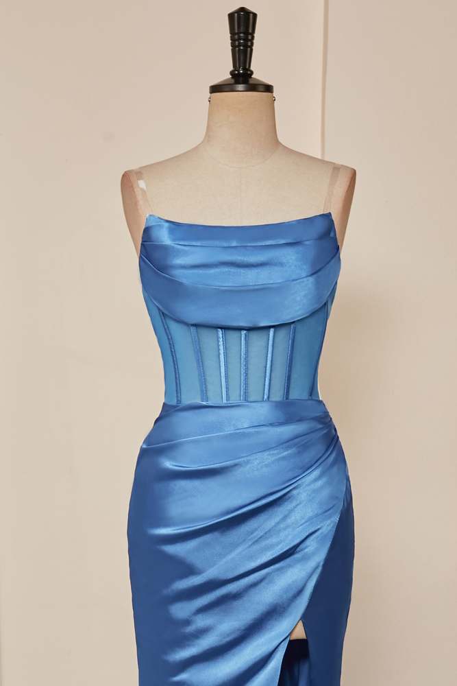 blue pleated strapless dress Blue main image 1