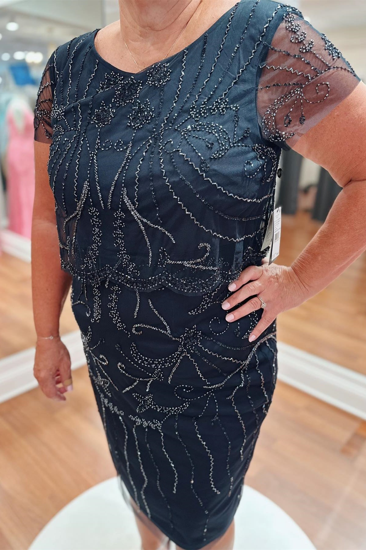 Black Beaded-Embroidered Sheath Knee-Length Mother of Bride Dress –  Dreamdressy