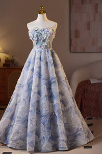 Strapless Lace Floral Applique  Baeding A-line Homecoming Dress