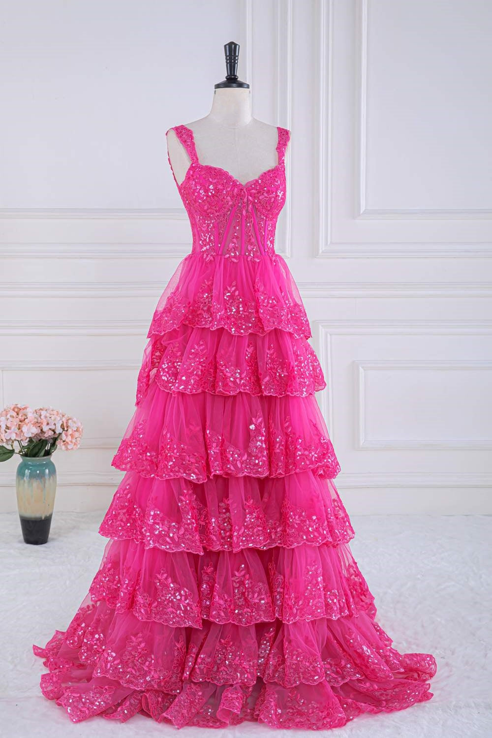 layered prom dress Shiny V Neck Black Ruffle Tulle Long Dresses, V Neck Blac jbydress the tiered skirt blooms into a sumptuous cascade of layered tulle Adora 3209 Long Prom Layered