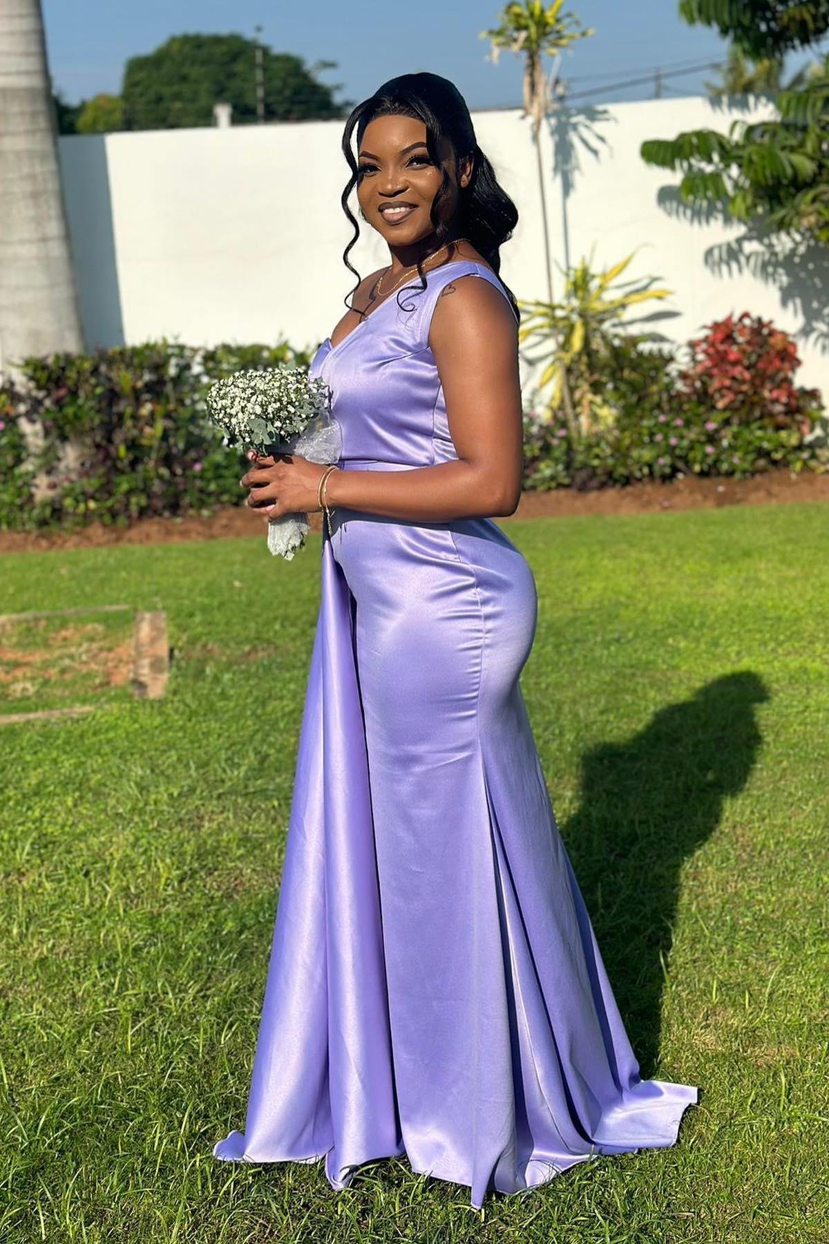 One Shoulder Purple Sheath Long Bridesmaid Dress – Dreamdressy