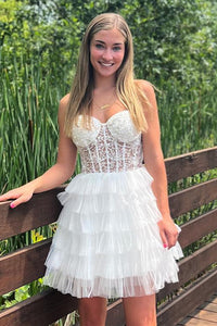 White Strapless Appliques Multi-Layers A-line Homecoming Dress