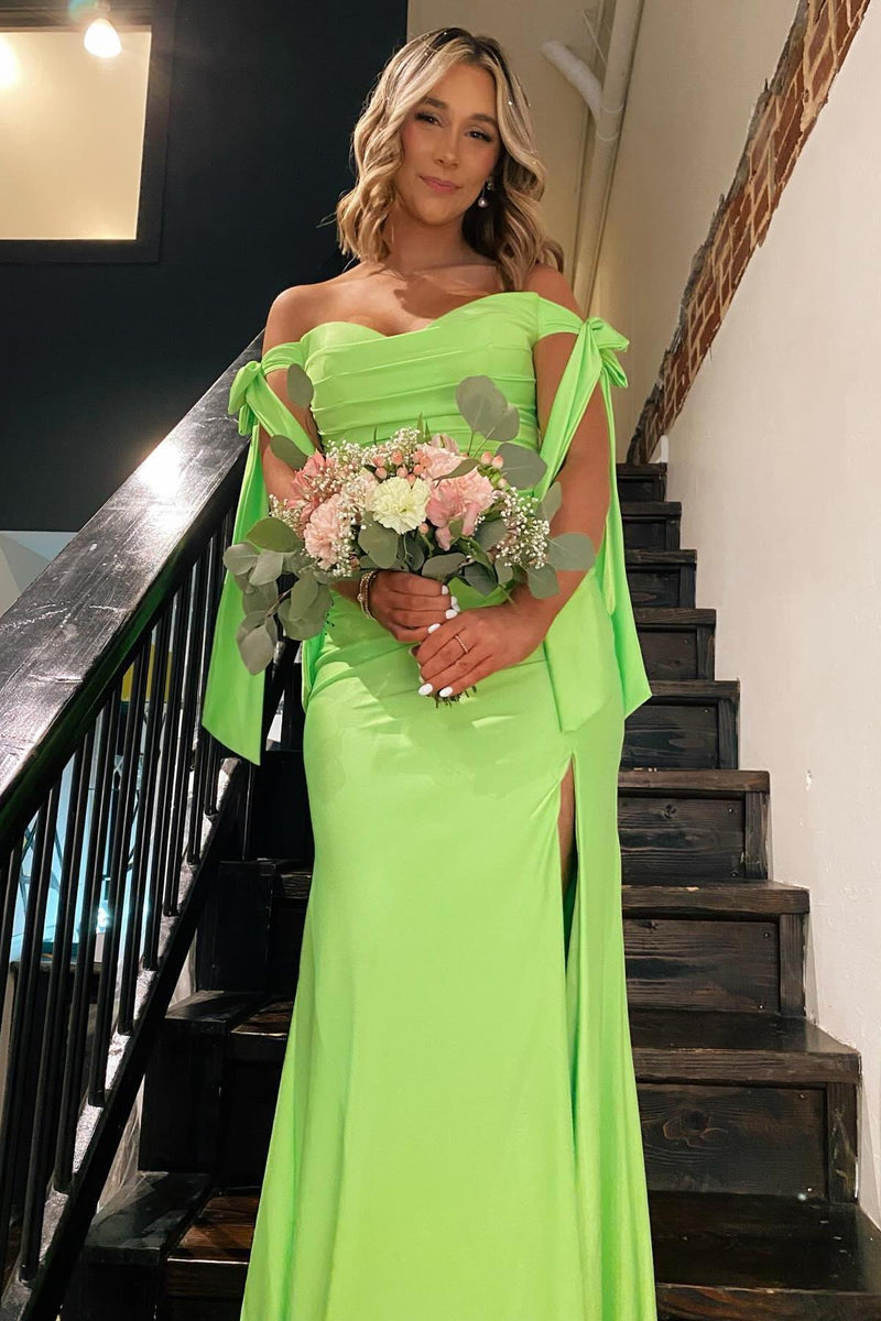 lemon green dress Off the Shoulder Ruched Mermaid Long Formal – Dreamdressy subcategory: woven dresses