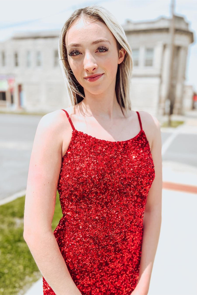 red sequin dress homecoming Short Homecoming Dress 2022 Bodycon Halter Neck Short with Sequin 8 / Red main image 0