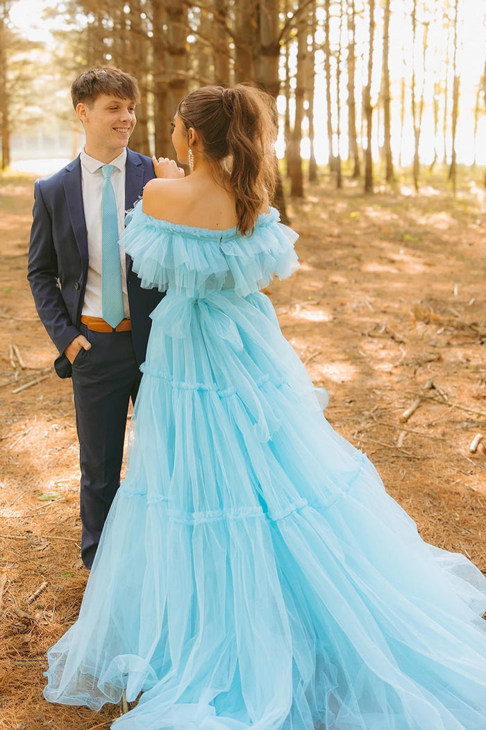 Ruffles Off the Shoulder Corset A-line Long Formal Dress – Dreamdressy
