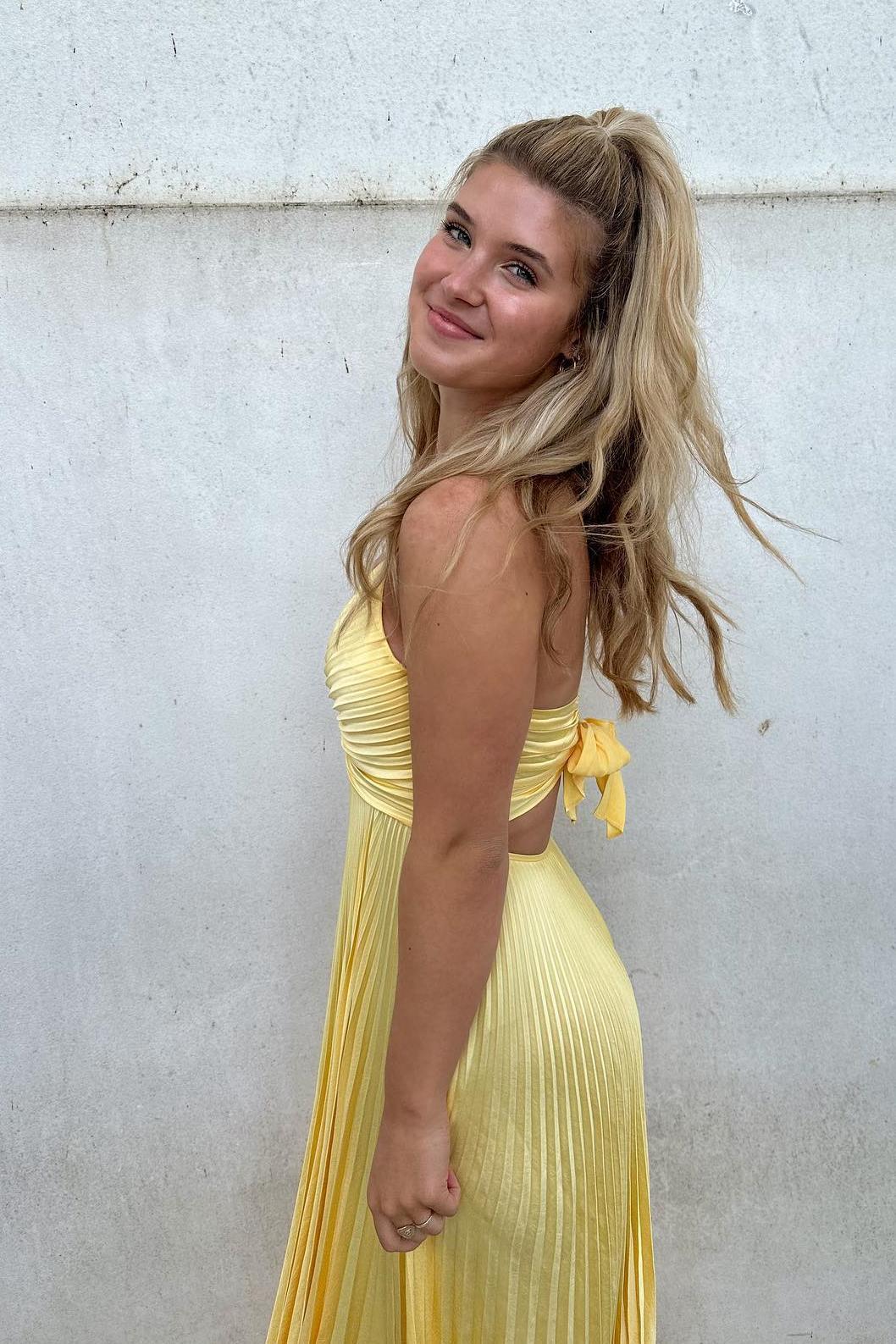V Neck Turquoise Pleated A-line Long Party Dress