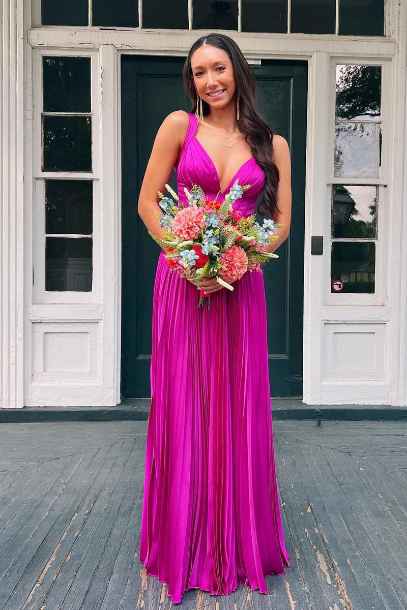 Fuchsia Pleated A-line Long Formal Dress – Dreamdressy