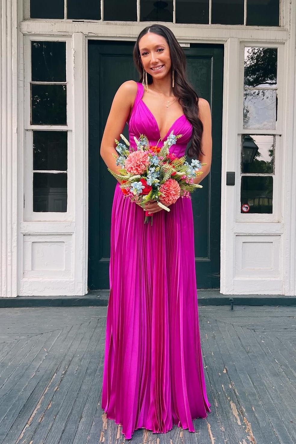 Fuchsia Pleated A-line Long Formal Dress Fuchsia Pleated A-line Long Formal Dress