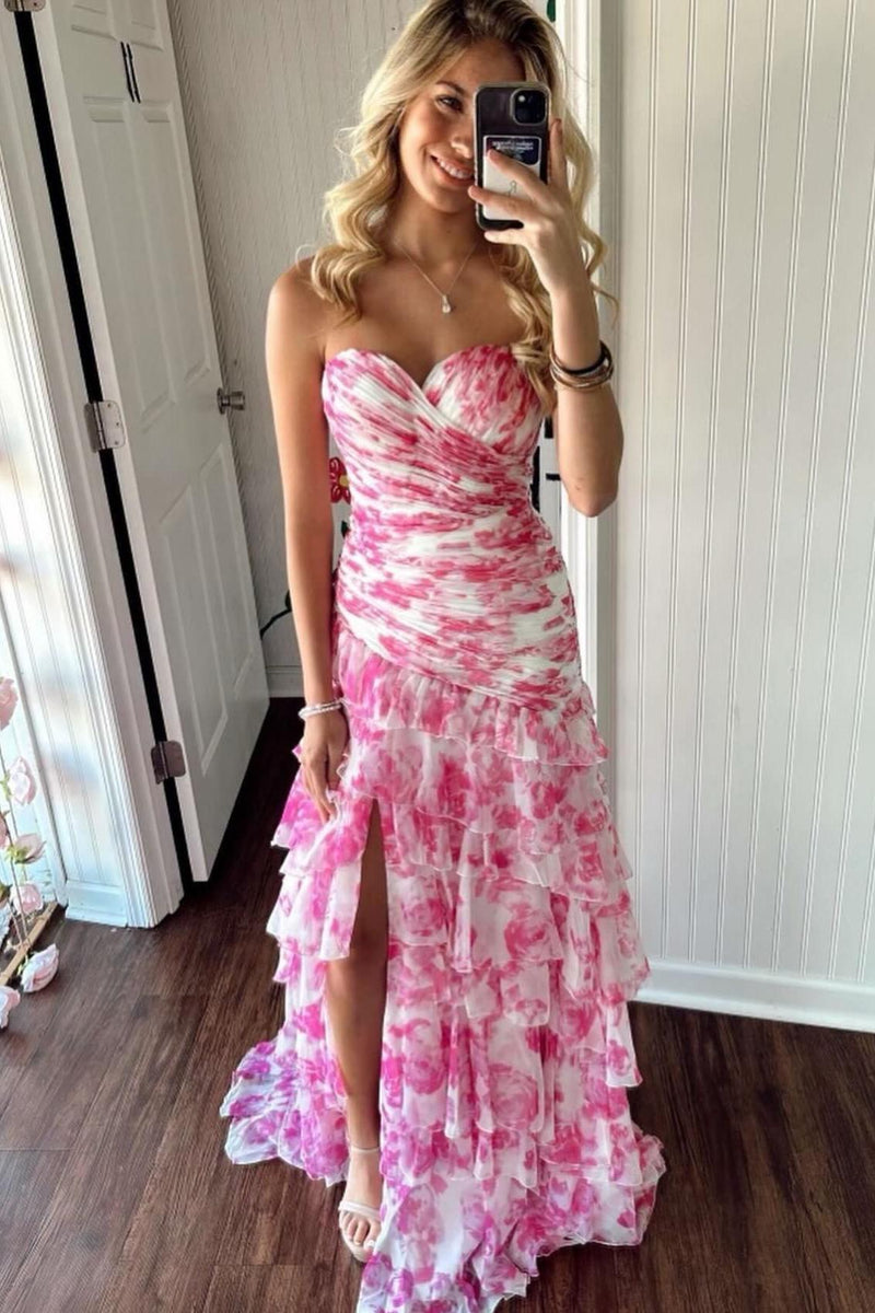 Sweetheart Floral Ruched Ruched Long Formal Dress – Dreamdressy