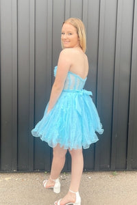 Fuchsia Strapless Tulle Ruffles A-line Homecoming Dress