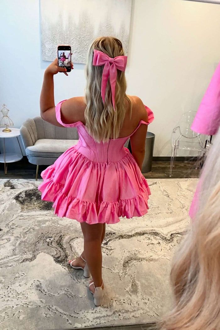 Pink Off the Shoulder A-line Short Princess Dress