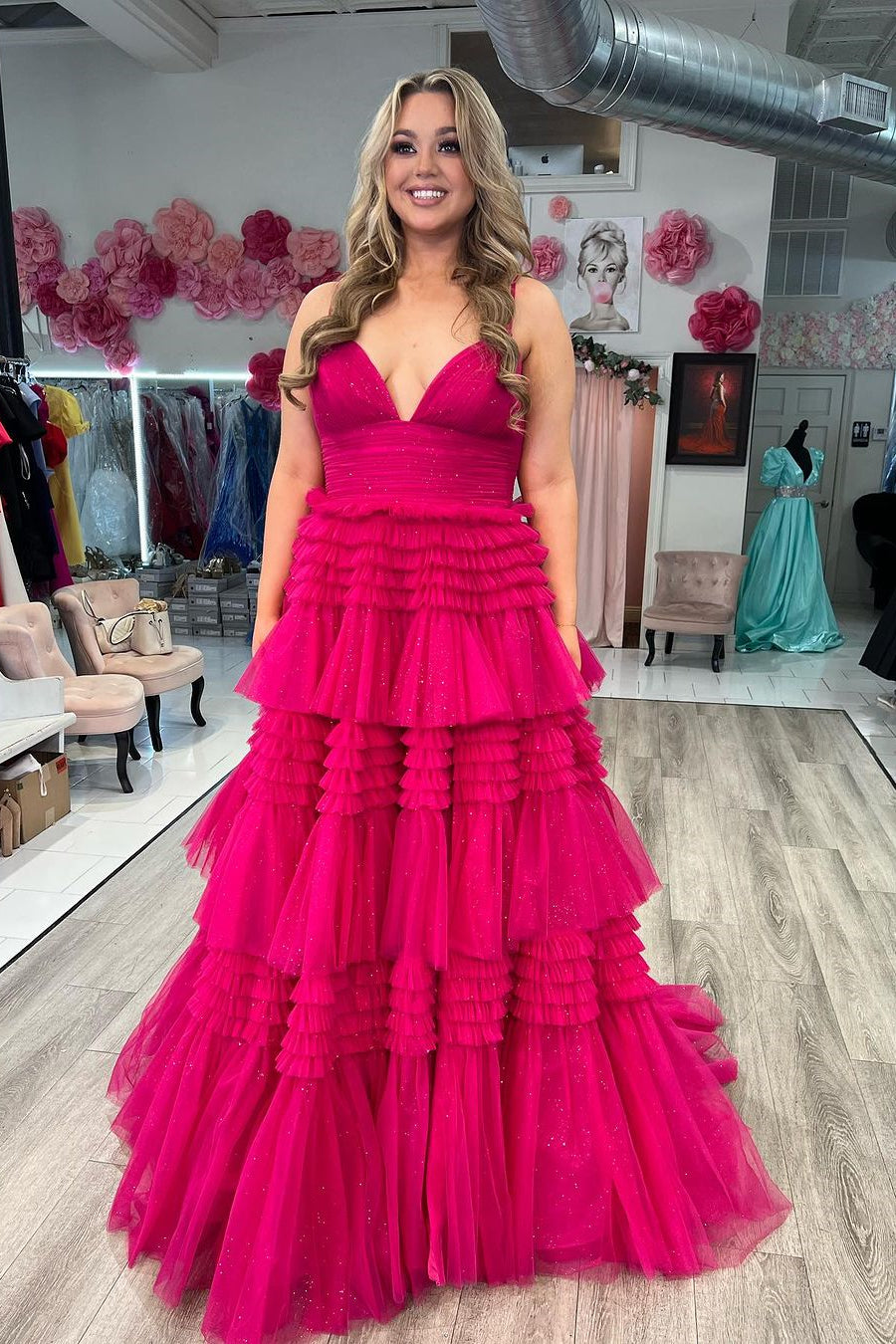 Princess Pink Tiered Layers Tulle Long Formal Gown Dreamdressy Princess Pink Tiered Layers Tulle Long Formal Gown Dreamdressy