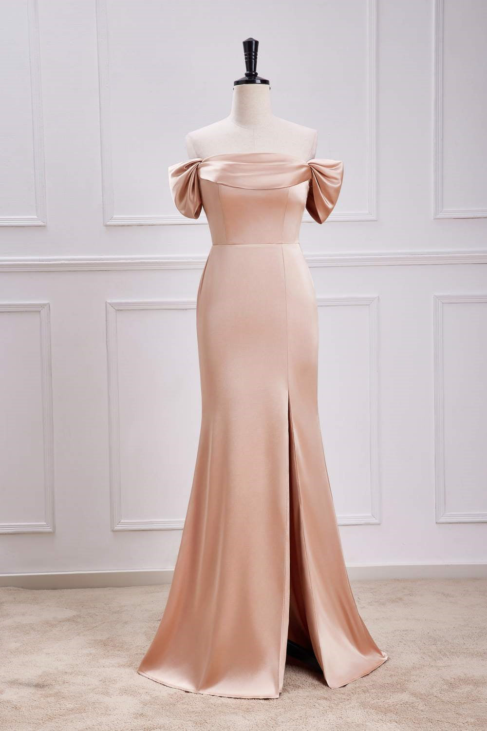knee length dresses for ladies Champagne V Neck Spaghetti Straps A-Line Long Prom Dress with Slit Champagne / US 10 main image 0