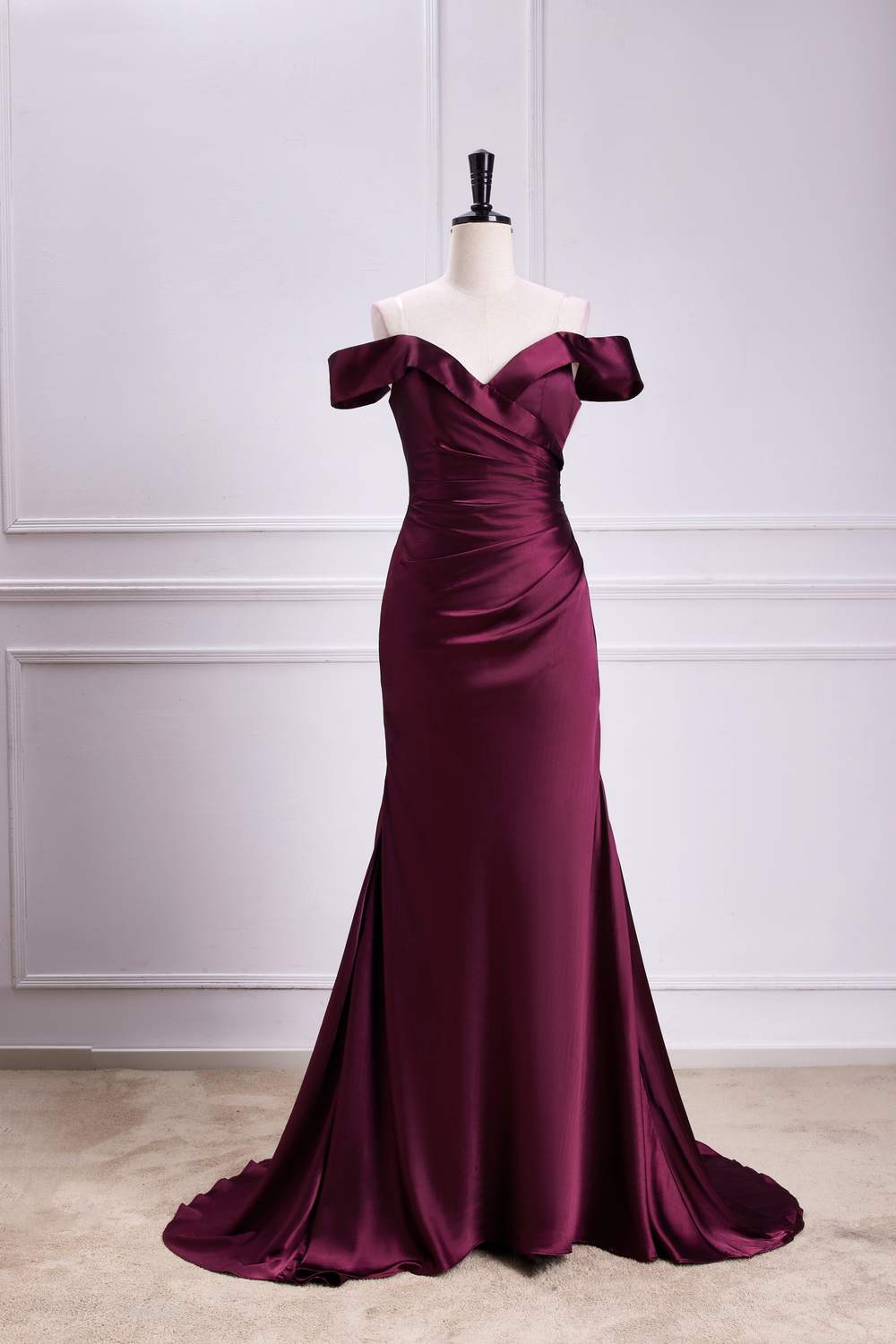 Raspberry Off-Shoulder Mermaid Satin Long Bridesmaid Dress Raspberry Off-Shoulder Mermaid Satin Long Bridesmaid Dress