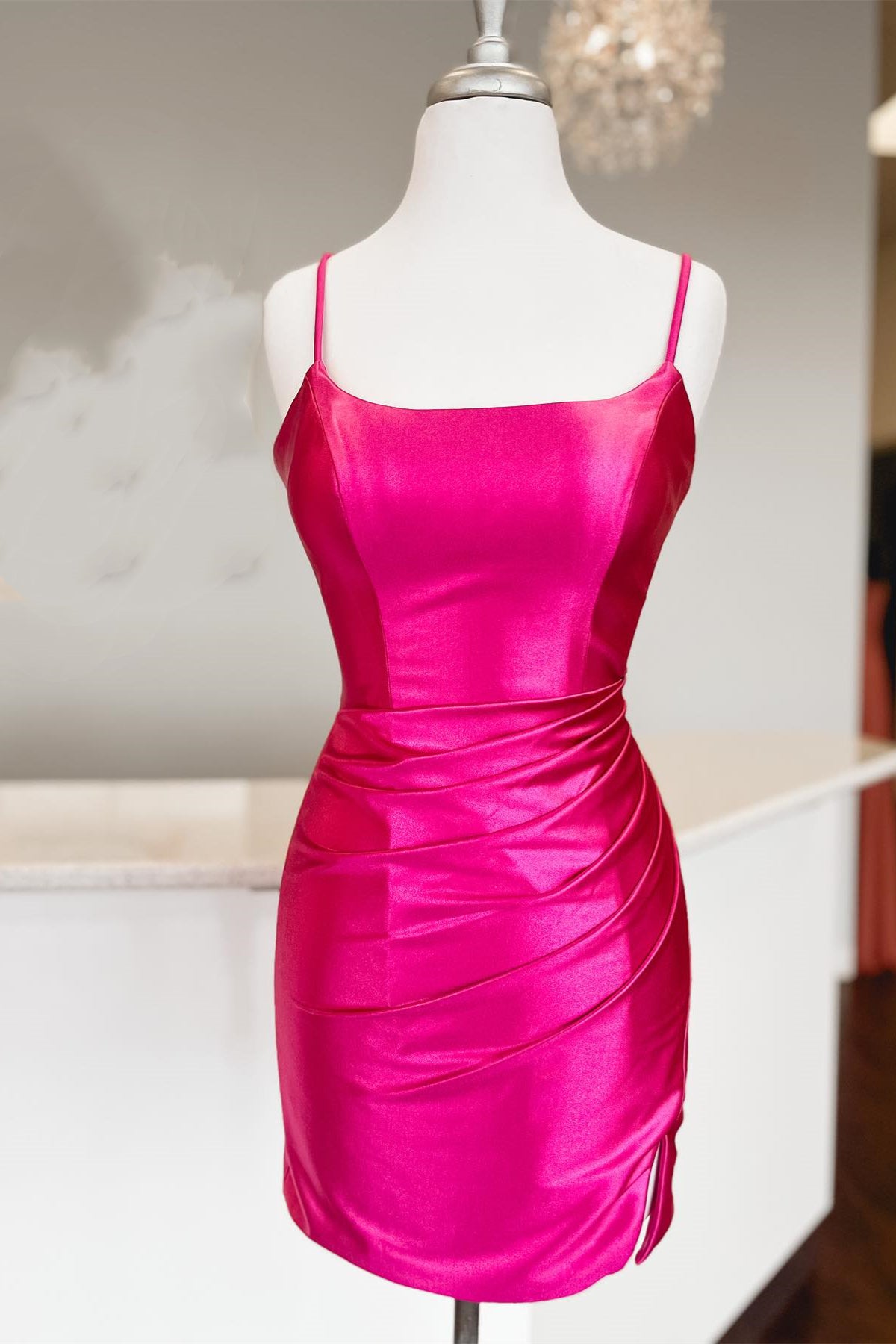 Royal Blue Satin Sheath Lace-Up Homecoming Dress – Dreamdressy