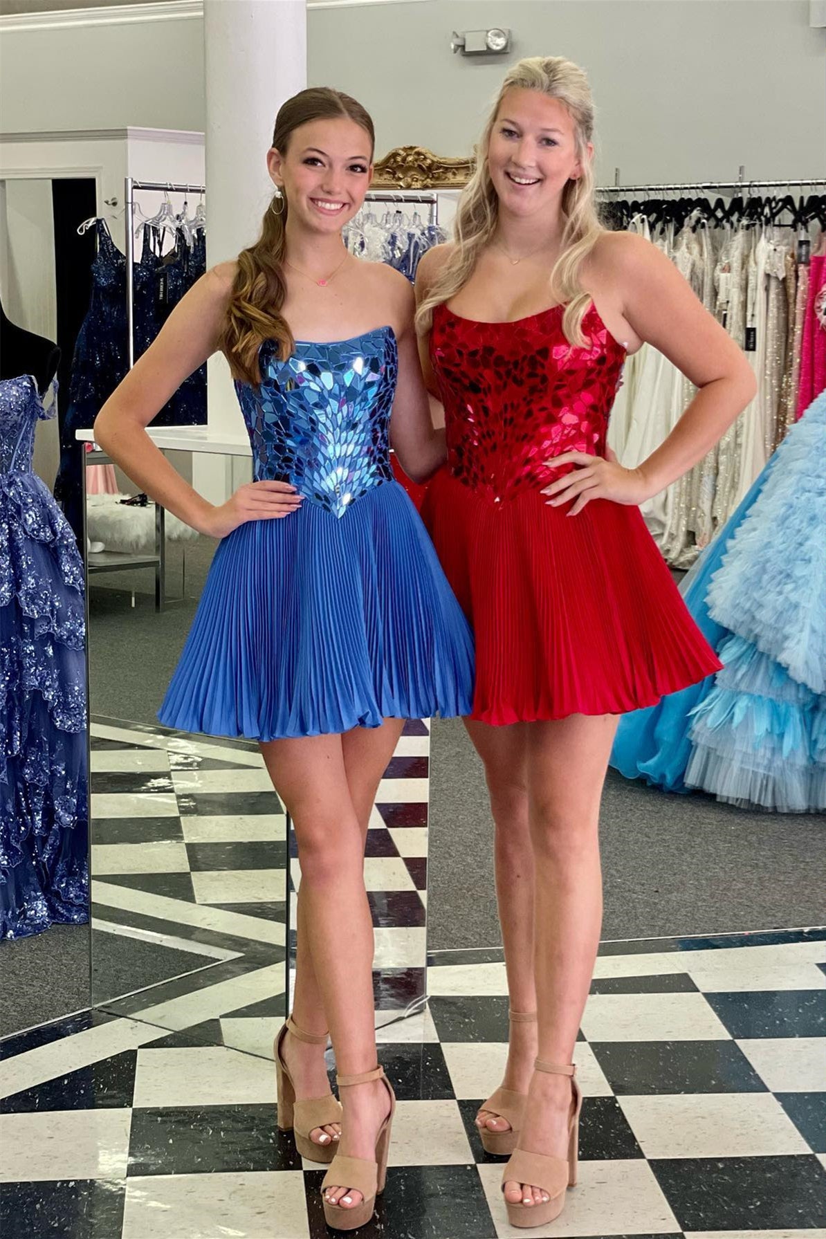 Red Strapless Mirror-Cut Sequins A-line Homecoming Dress Red Strapless Mirror-Cut Sequins A-line Homecoming Dress