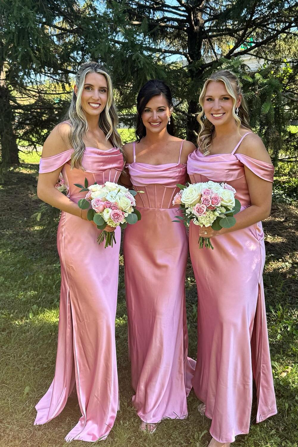 satin pink bridesmaid dress Pink Satin Twill Bridesmaid Dresses