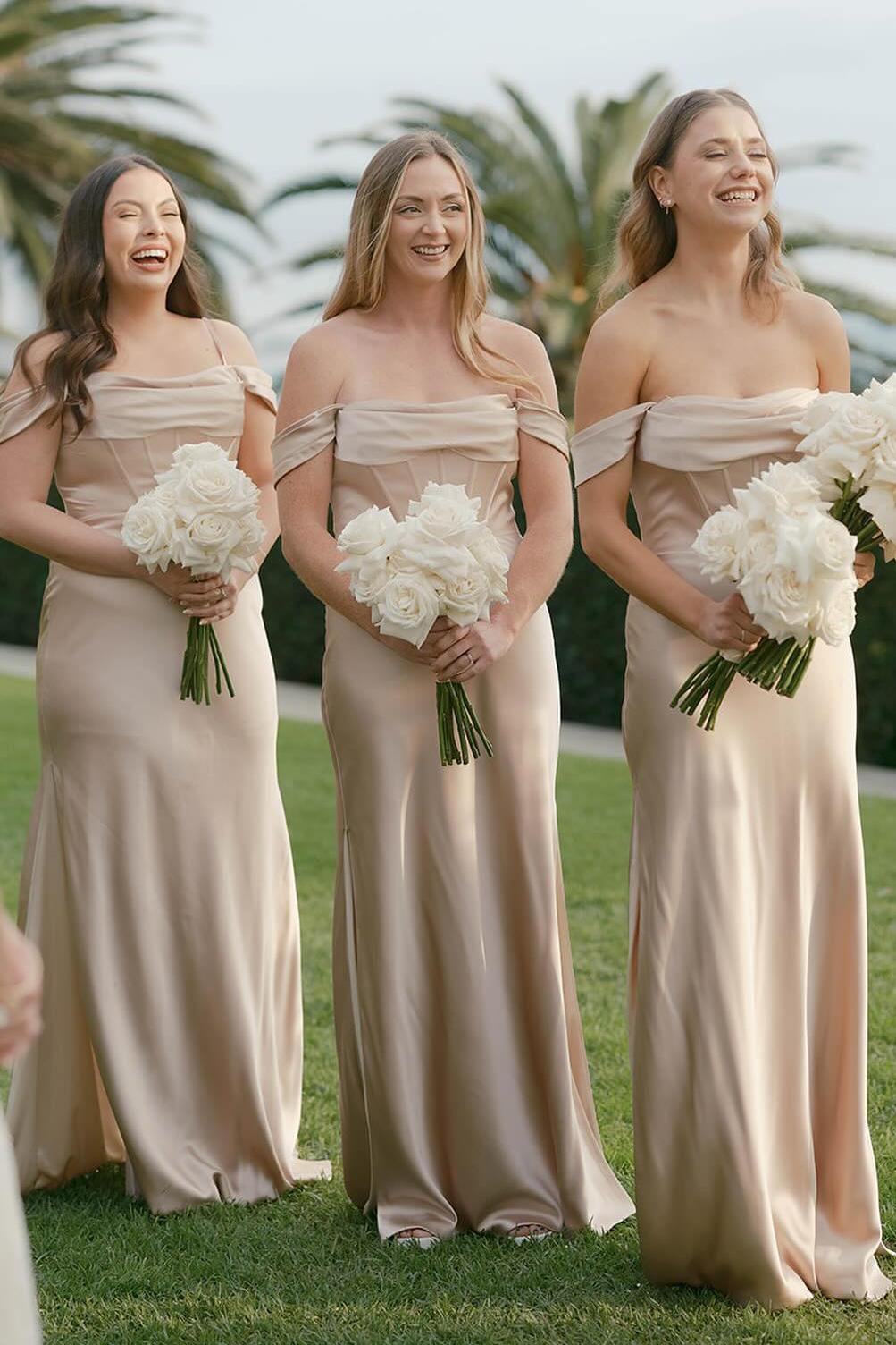 Off the Shoulder Champagne Long Bridesmaid Dress Off the Shoulder Champagne Long Bridesmaid Dress