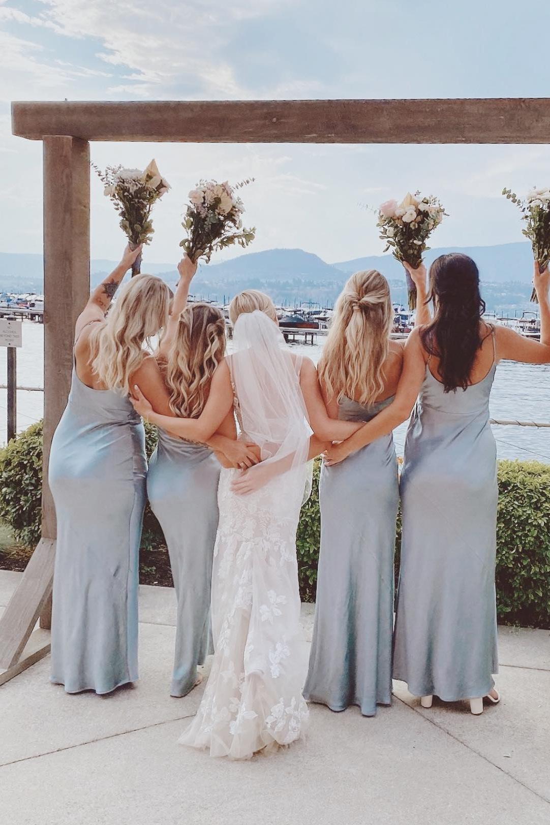 Cowl Neck Light Blue Satin Fitted Long Bridesmaid Dress  Dreamdressy