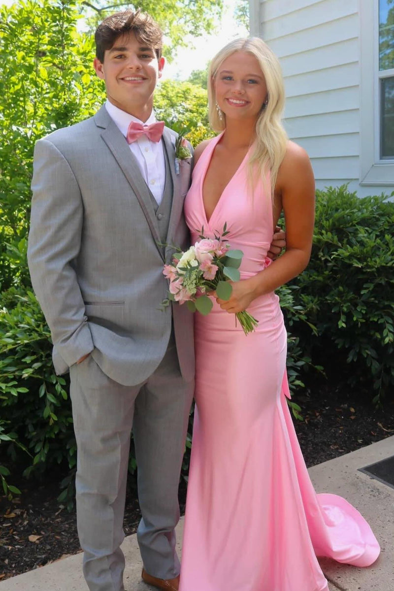 Halter Pink Fitted Long Formal Dress Dreamdressy Halter Pink Fitted Long Formal Dress Dreamdressy