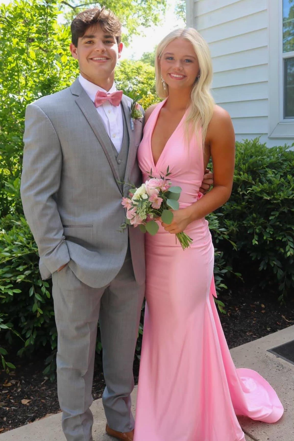 Halter Pink Fitted Long Formal Dress Dreamdressy Halter Pink Fitted Long Formal Dress Dreamdressy