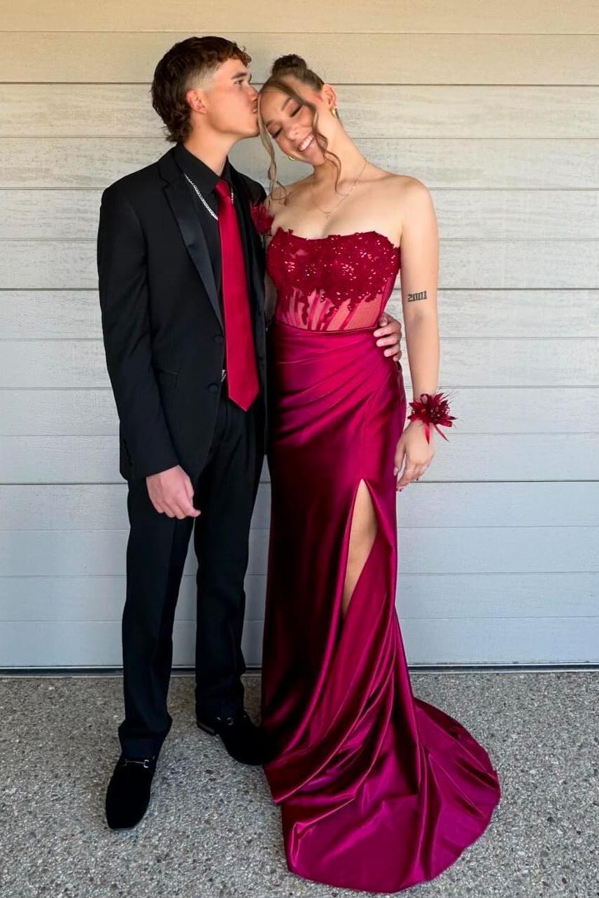 Strapless Red Sheet Appliques Fitted Long Prom Dress Dreamdressy Strapless Red Sheet Appliques Fitted Long Prom Dress Dreamdressy
