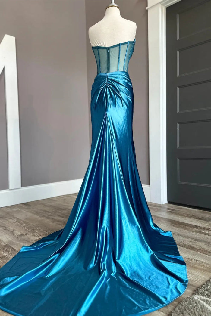 blue satin mermaid dress Royal Blue Satin Spaghetti Straps Long Mermaid Evening Prom Dresses, Cheap Custom Prom Dresses, MR8076