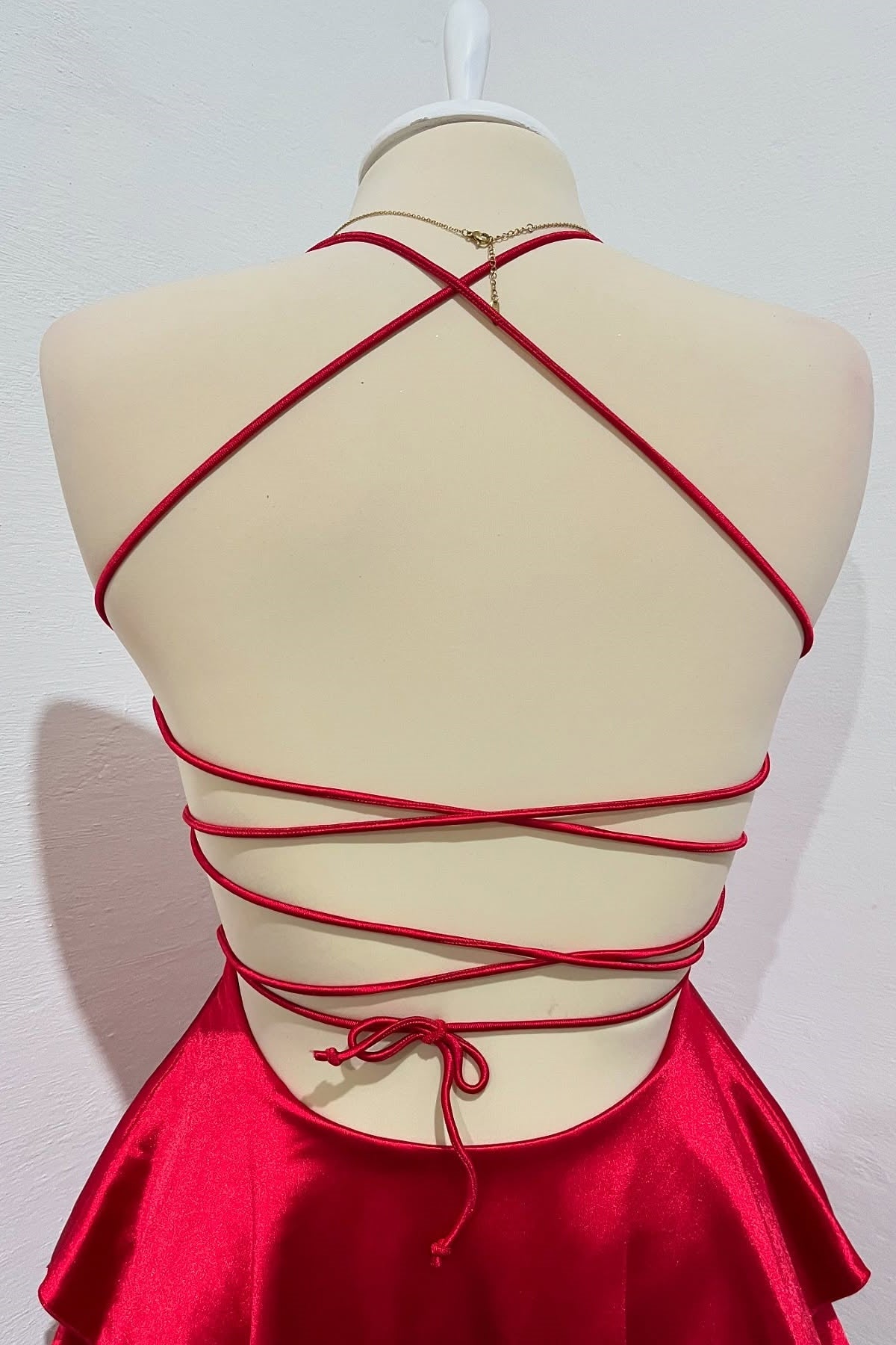 Spaghetti Strap Cowl Neck Tiered A-line Homecoming Dress