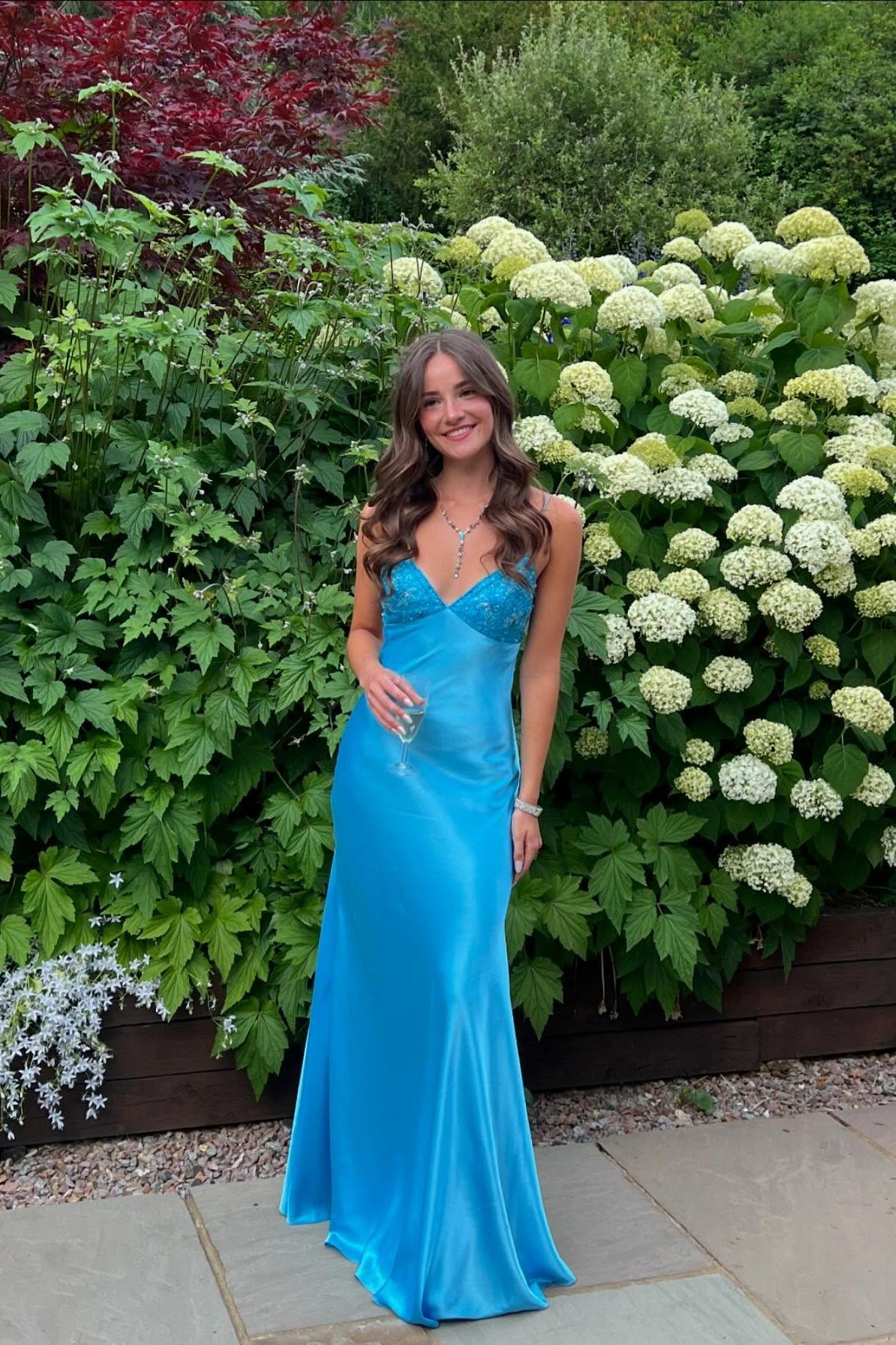 Beaded Blue Soft Satin Sheath Long Dress Dreamdressy Beaded Blue Soft Satin Sheath Long Dress Dreamdressy