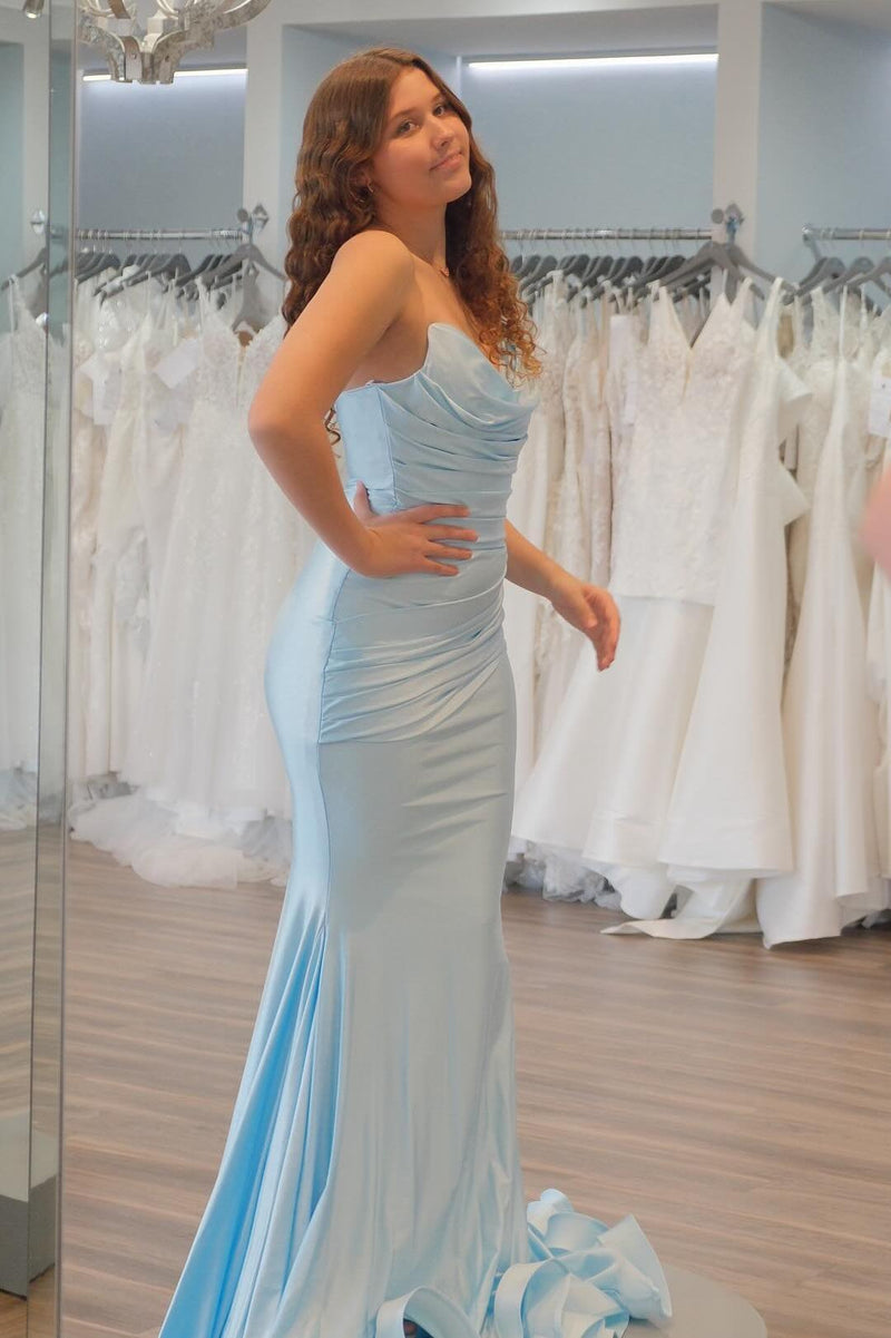 Cowl Neck Light Blue Ruched Fitted Formal Dress Cowl Neck Light Blue Ruched Fitted Formal Dress