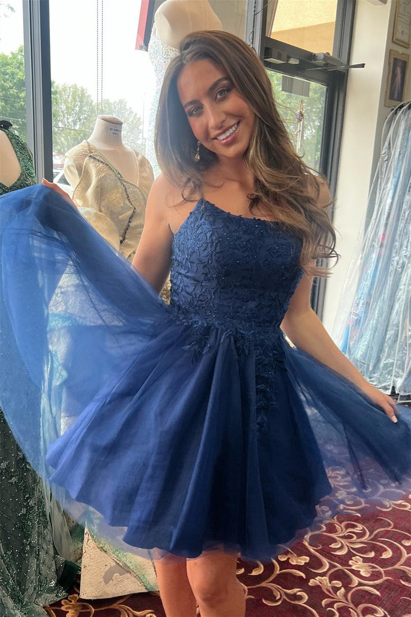 blue tulle homecoming dress Dark Blue Tulle Short Prom Dress Blue Tulle Homecoming Dresses HD0131 US6 / As Picture