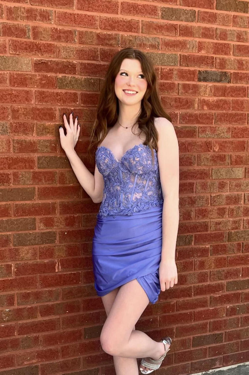 Periwinkle Appliques Ruched Tight Cocktail Dress Dreamdressy Periwinkle Appliques Ruched Tight Cocktail Dress Dreamdressy