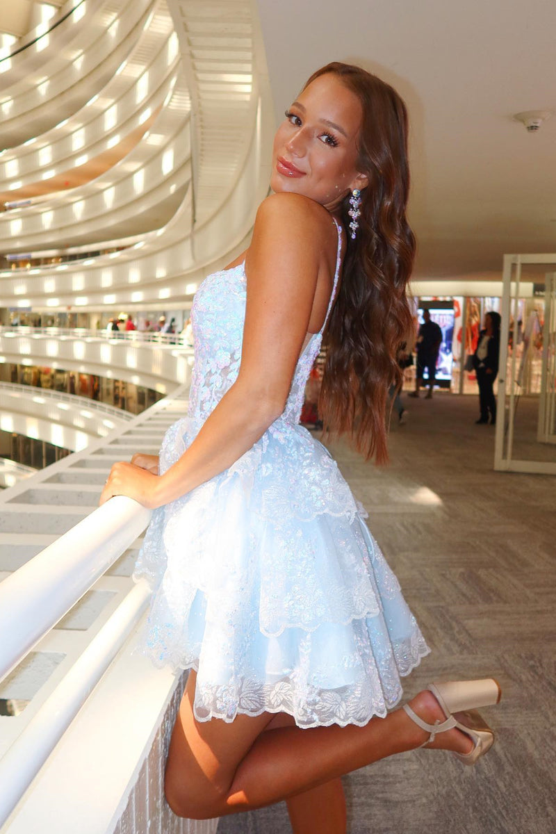 Light Blue A-line Sequined Appliques Multi-Layers Homecoming Dress –  Dreamdressy