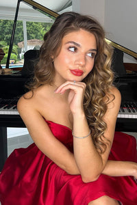 Red Strapless Satin A-line Homecoming Dress