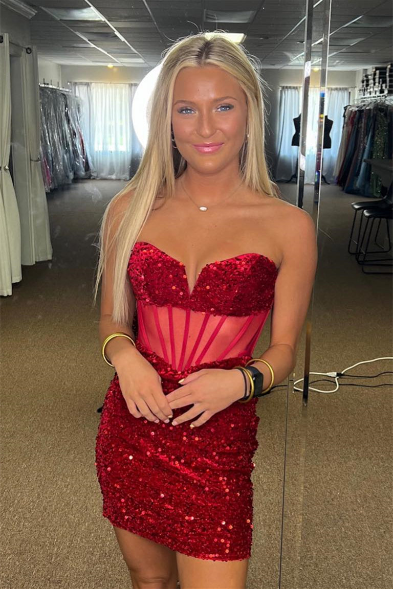 Red Strapless Sequins Sheath Homecoming Dress Dreamdressy Red Strapless Sequins Sheath Homecoming Dress Dreamdressy