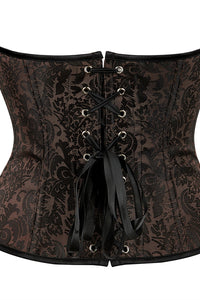 Brown Floral Lace-Up Strapless Boned Bustier Coset Top