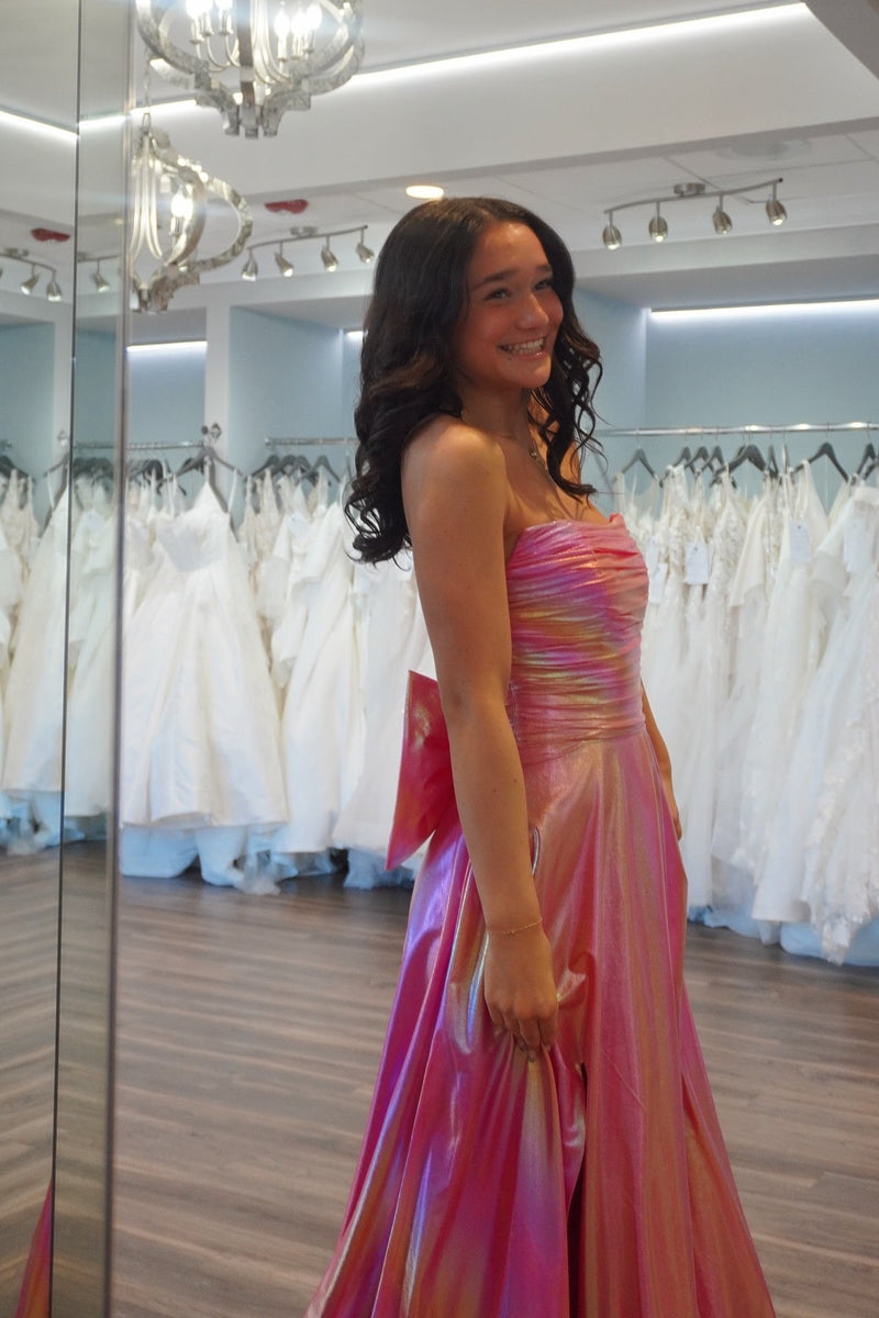 bow ruched strapless dress in pink Chic Strapless A-Line Homecoming Dress With Bows Movousdress